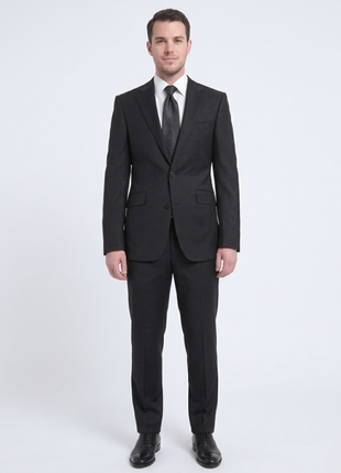 Napoli Classic Fit Solid Black Two Button Half Canvased Wool Cashmere Blend Suit - The Suit Depot