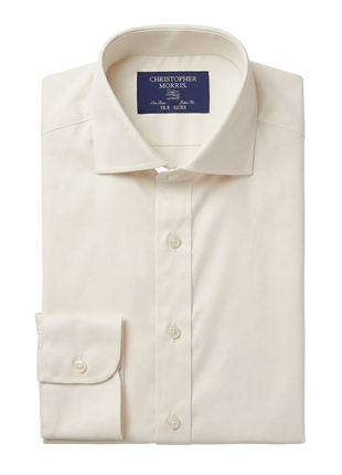 Christopher Morris Solid Cream Slim Fit Cutaway Collar Non-Iron Barrel Cuff Cotton Dress Shirt