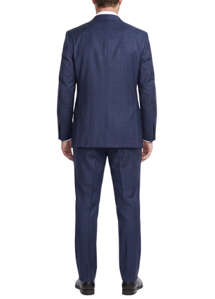 Sartoria Mazara Blue Plaid Windowpane Classic Fit Notch Lapel Wool blend  2 piece Suit