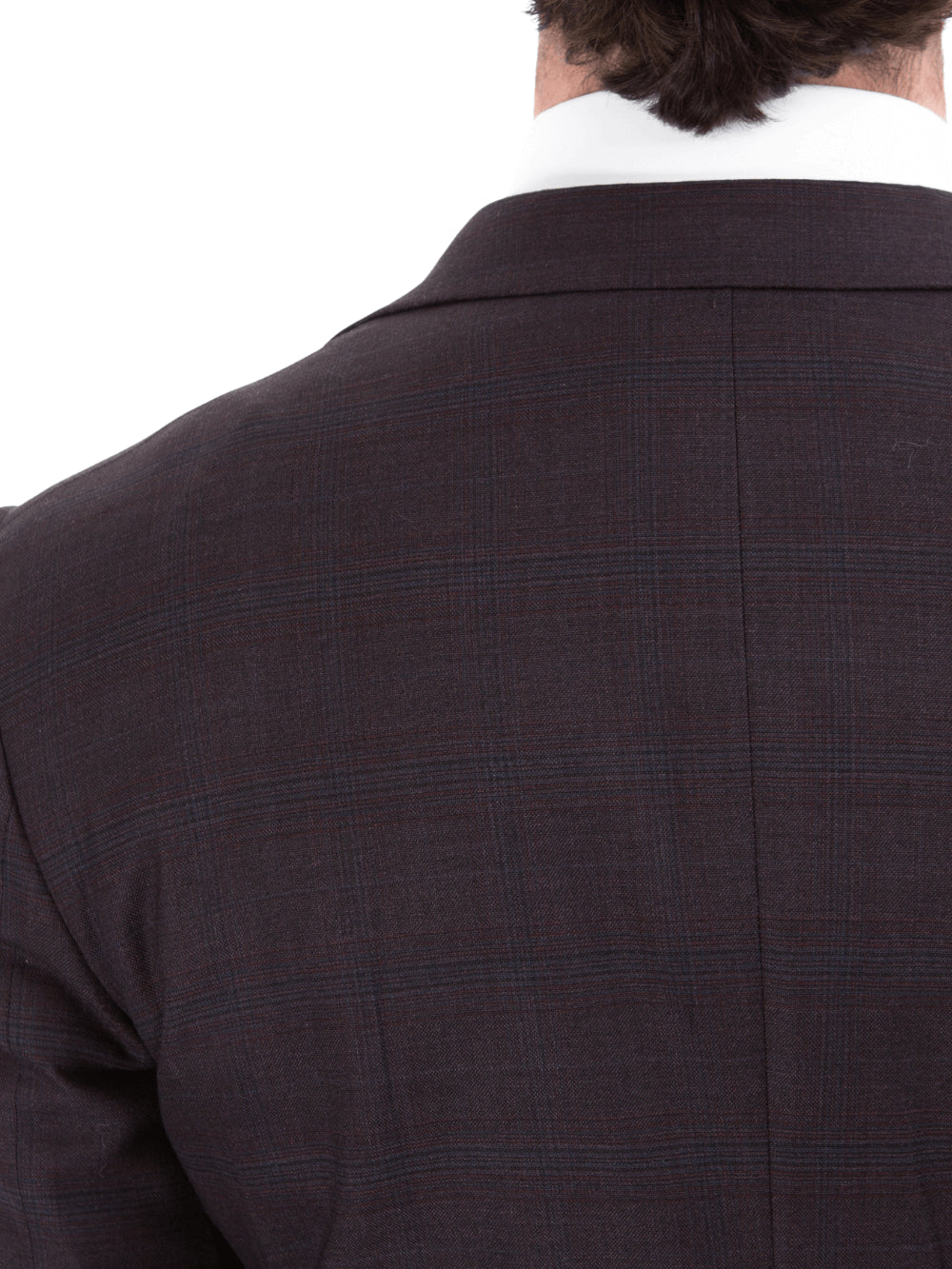 John Varvatos Half-Canvassed Windowpane Burgundy Slim Fit Two Button Stretch Wool Suit