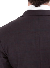 Thumbnail for John Varvatos Half-Canvassed Windowpane Burgundy Slim Fit Two Button Stretch Wool Suit