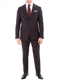 Thumbnail for John Varvatos Half-Canvassed Windowpane Burgundy Slim Fit Two Button Stretch Wool Suit