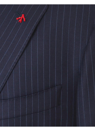 Isaia Mens 42R Drop 8 Navy Pinstripe 100% Wool Slim Fit 2 Piece Suit