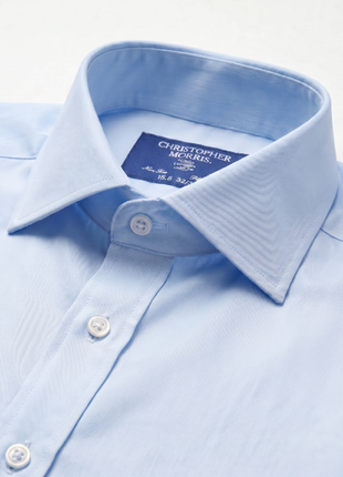 Christopher Morris Solid Powder Blue Classic Fit Cutaway Collar Non-Iron Barrel Cuff Cotton Dress Shirt