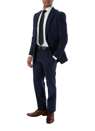 Sartoria Mazara Mens Slim Fit Blue Plaid 100% Wool 2 Piece Suit