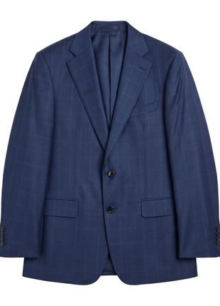 Sartoria Mazara Blue Plaid Windowpane Classic Fit Notch Lapel Wool blend  2 piece Suit