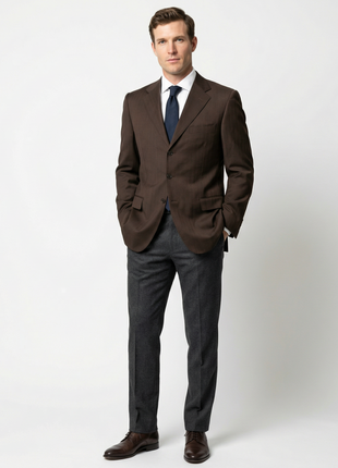 Sartoria Partenopea Men's Brown Herringbone 100% Wool Sportcoat 40L