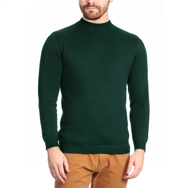 Men's Hunter Green Pullover Cotton Blend Mock Neck Sweater The Suit Depot Men's Hunter Green Pullover Cotton Blend Mock Neck Sweater The Suit Depot