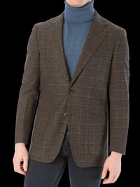 Thumbnail for Sartoria Mazara Mens Slim Fit Brown With Blue Check Two Button Stretch Blazer Sportcoat