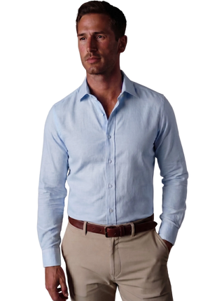 Christopher Morris Solid Powder Blue Classic Fit Cutaway Collar Non-Iron Barrel Cuff Cotton Dress Shirt