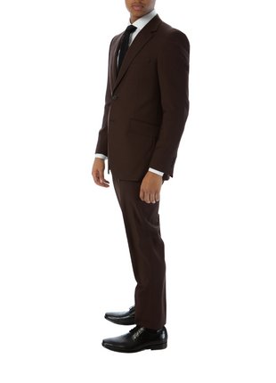 Sartoria Mazara Mens Slim Fit Solid Brown 100% Wool 2 Piece Suit