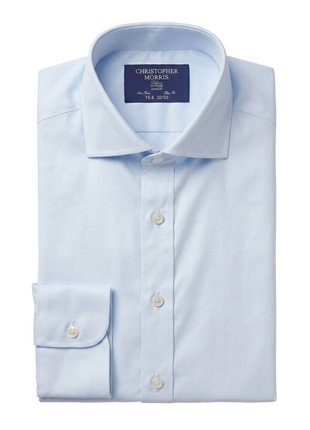 Christopher Morris Solid Powder Blue Slim Fit Cutaway Collar Non-Iron Barrel Cuff Cotton Dress Shirt