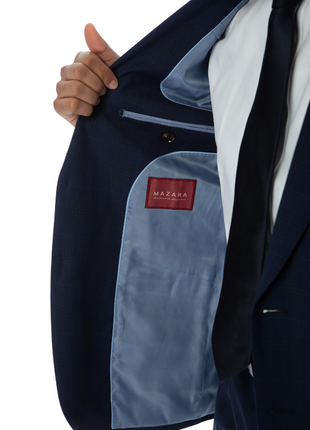 Sartoria Mazara Mens Slim Fit Blue Plaid 100% Wool 2 Piece Suit