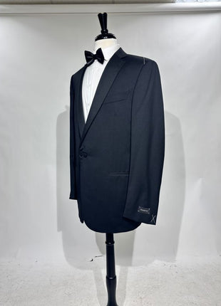 Ermenegildo Zegna Solid Black Satin Notch Lapel Slim Fit 1-Button Wool Tuxedo - 44L