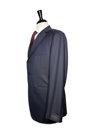 Sartoria Partenopea Mens Dark Blue Pinstripe Half-Canvassed Notch Lapel Slim Fit 3-button Wool Suit - 44R
