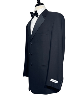 Pal Zileri Mens Solid Black Satin Notch Lapel Classic Fit 3-Button Wool Tuxedo - 44L