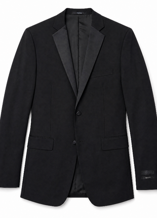 Profile Black Solid Black Satin Notch Lapel Slim Fit 2-Button Tuxedo - 44R