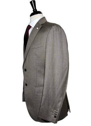 Luigi Bianchi Mantova Mens Brown Herringbone Notch Lapel Classic Fit 2-Button Wool Silk Suit - 40R