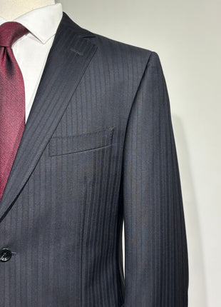 Z Zegna Mens Black Pinstripe Notch Lapels Classic Fit 2-Button Wool Suit - 40L