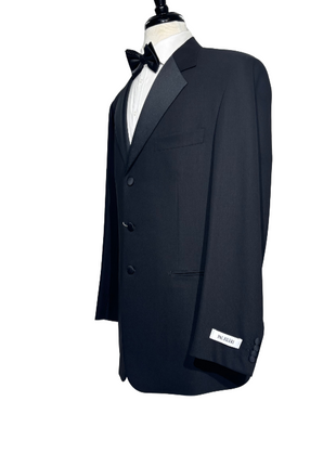 Pal Zileri Mens Solid Black Satin Notch Lapel Classic Fit 3-Button Wool Tuxedo - 42L