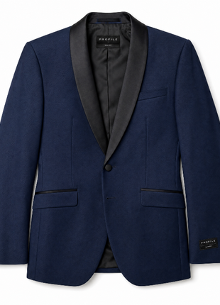 Profile Black Solid Navy Satin Shawl Lapel Slim Fit 2-Button Tuxedo - 48R