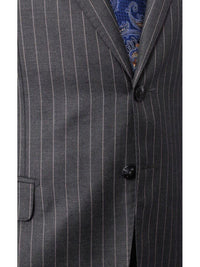 Thumbnail for Italiano Men's Gray Pinstripe Wool Slim Fit Suit