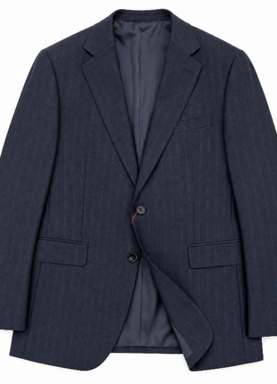 Mazara Mens Dark Navy Pinstriped Portly Fit Notch Lapels 2-Button Wool Suit