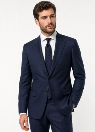 Mazara Mens Solid Navy Slim Fit Peak Lapel Wool Cashmere Blend 2-Button Suit