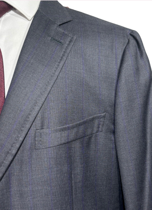 Isaia Mens Charcoal Pinstripe Notch Lapel Classic Fit 2-Button AquaSpider 160s Wool Suit - 48R