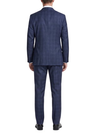 Sartoria Mazara Mens Navy Blue Plaid Slim Fit Wool Blend 2-Button Suit