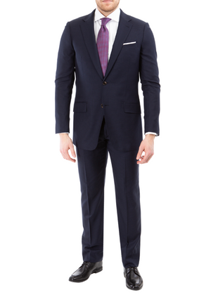 Sartoria Mazara Mens Slim Fit Navy Blue Mini Check 100% Wool 2 Piece Suit