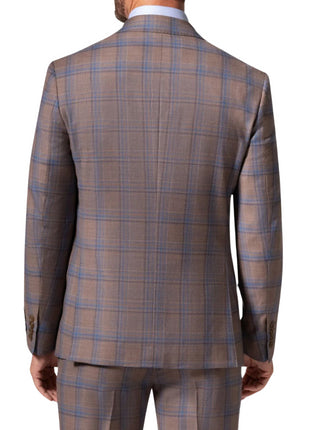 Beragamo Elegant Mens Brown Plaid Modern Fit 100% Wool 2 Piece Suit