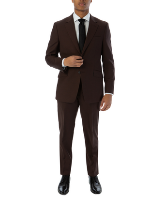 Sartoria Mazara Mens Slim Fit Solid Brown 100% Wool 2 Piece Suit