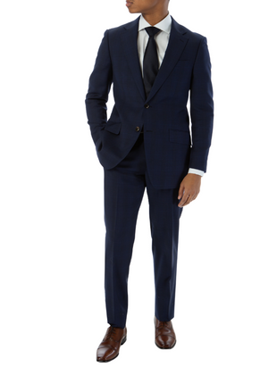 Sartoria Mazara Mens Slim Fit Blue Plaid 100% Wool 2 Piece Suit