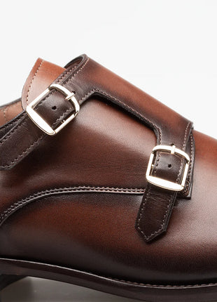 Mezlan Mens Chocolate Brown Cap Toe Double Monk Strap Leather Dress Shoes