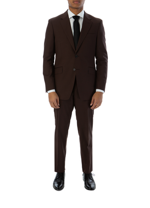 Sartoria Mazara Mens Slim Fit Solid Brown 100% Wool 2 Piece Suit