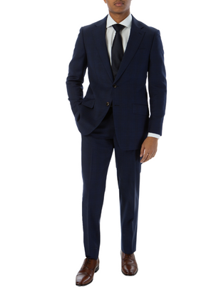 Sartoria Mazara Mens Classic Fit Blue Plaid 100% Wool 2 Piece Suit