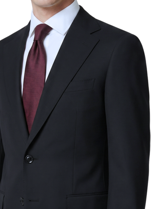 Sartoria Mazara Solid Black Slim Fit Notch Lapel Stretch Wool Suit