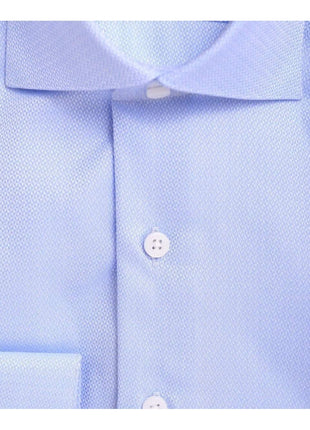 Mens Slim Fit Blue Textured Spread Collar Cotton Dress Shirt