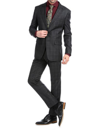 Thumbnail for Ferrecci Mens Black Plaid Classic Fit Wool Blend 2 Piece Suit