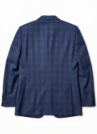 Sartoria Mazara Mens Navy Blue Plaid Slim Fit Wool Blend 2-Button Suit