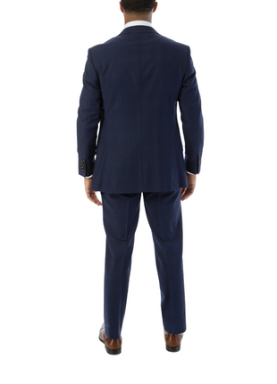 Sartoria Mazara Mens Classic Fit Blue Plaid 100% Wool 2 Piece Suit