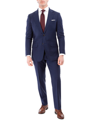 Sartoria Mazara Mens Slim Fit Navy Blue Plaid 100% Wool 2 Piece Suit