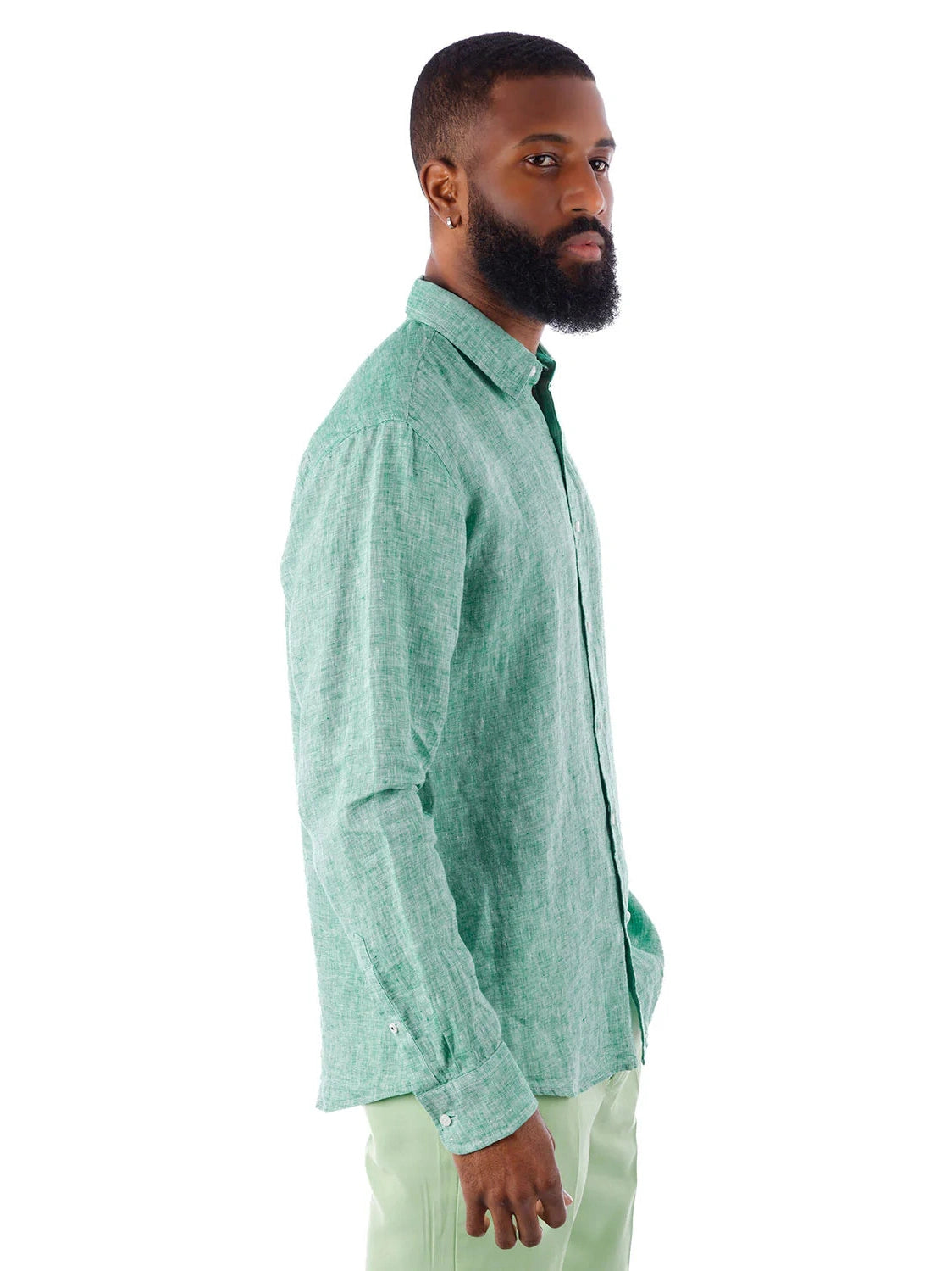 Barabas Camisa casual 100% lino con cuello de punta verde para hombre