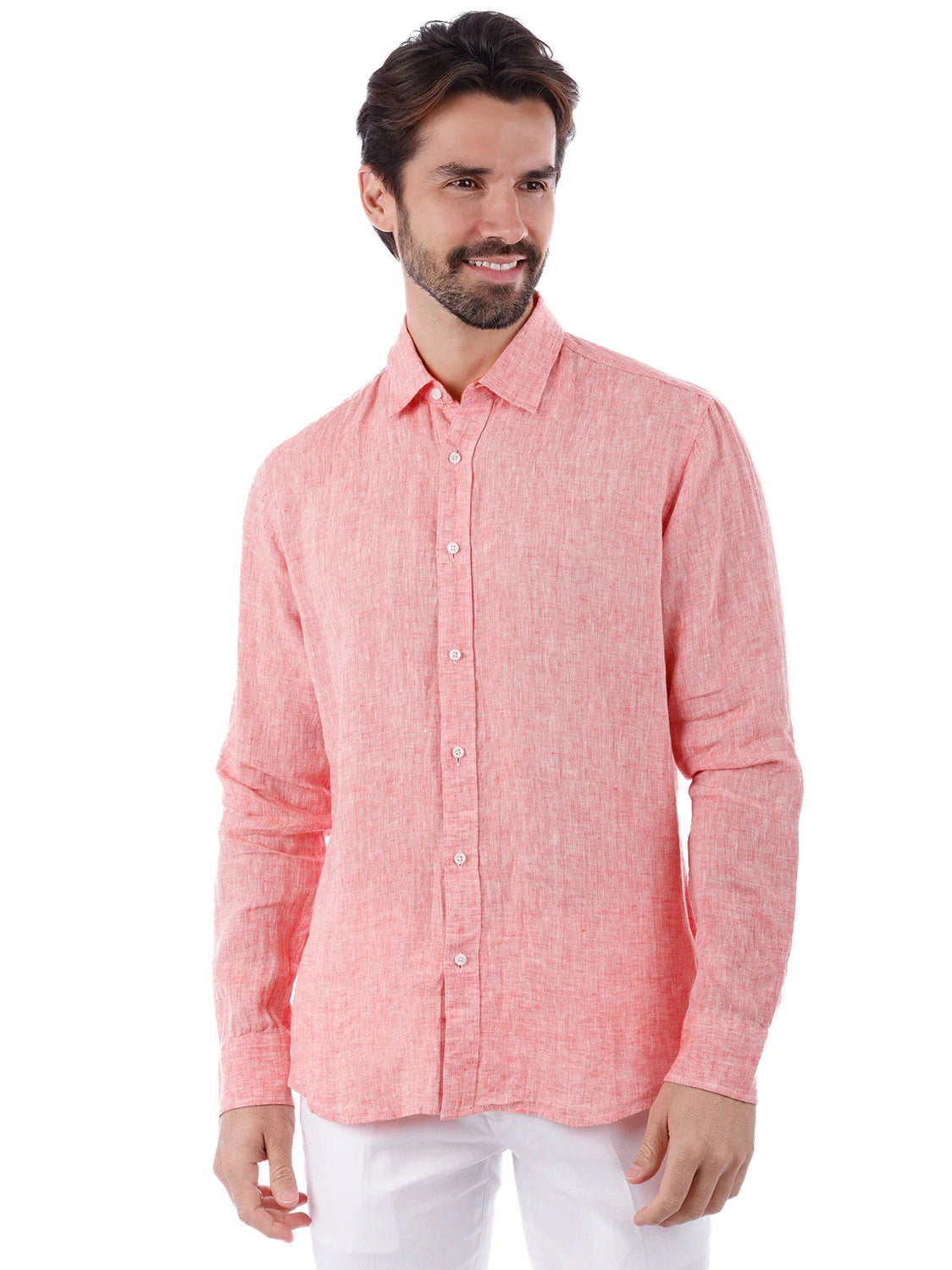 Barabas Camisa Casual 100% Lino con Cuello de Punto Melocotón para Hombre