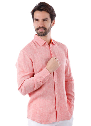 Barabas Mens Peach Point Collar 100% Linen Casual Shirt