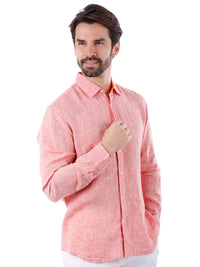 Thumbnail for Barabas Mens Peach Point Collar 100% Linen Casual Shirt