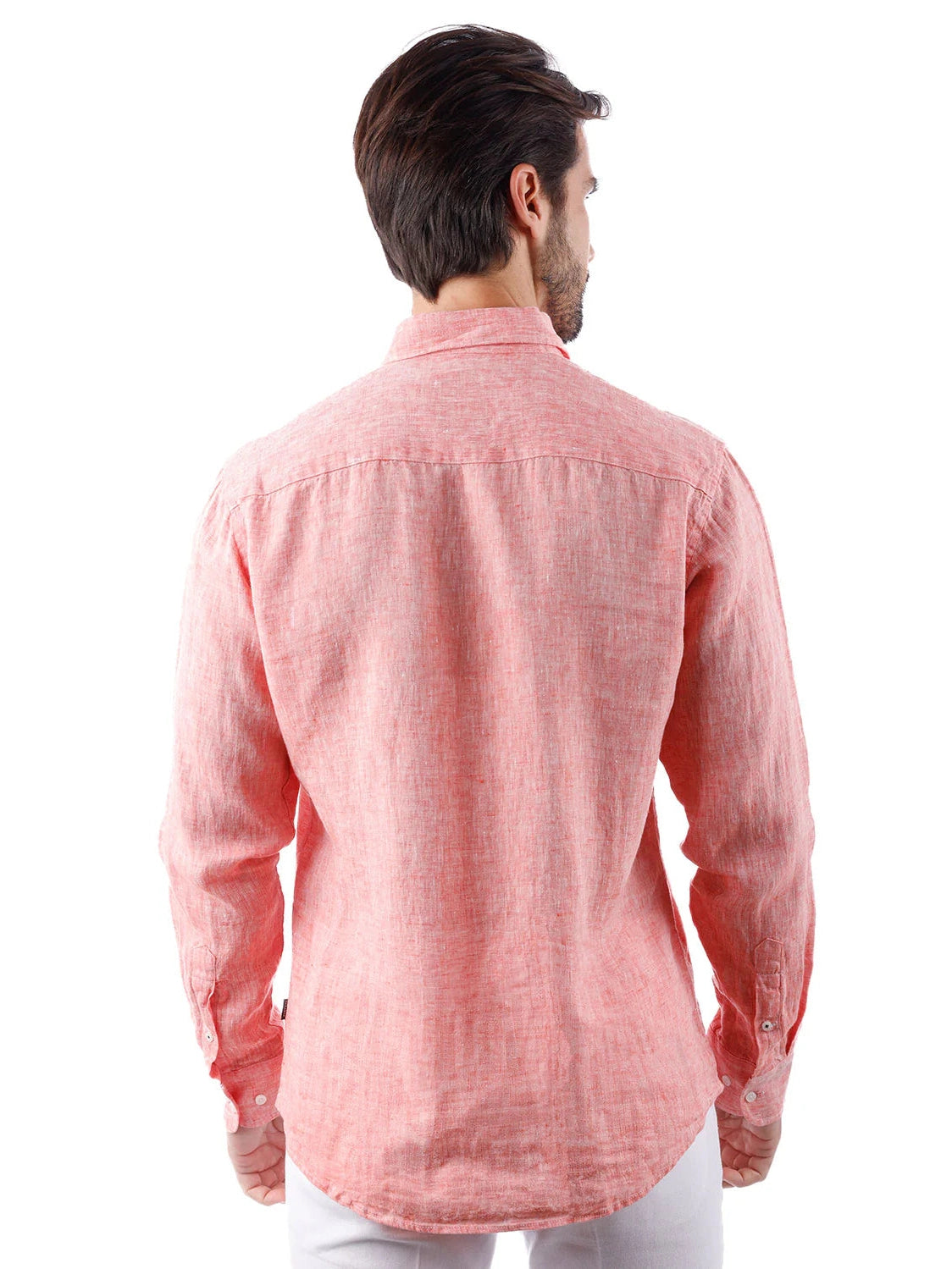 Barabas Camisa Casual 100% Lino con Cuello de Punto Melocotón para Hombre