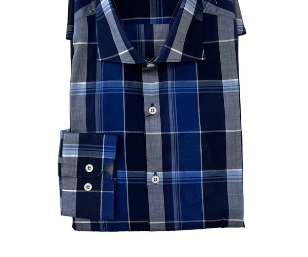 plaid dress shirt Claudia Varesi Blue Plaid 100%Cotton Men's Slim Fit Dress Shirt – The Suit  Depot
