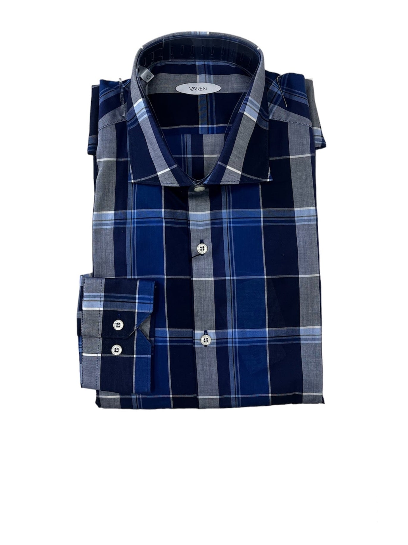 Claudia Varesi Blue Plaid 100%Cotton Men's Slim Fit Dress Shirt The Suit Depot Claudia Varesi Blue Plaid 100%Cotton Men's Slim Fit Dress Shirt The Suit Depot